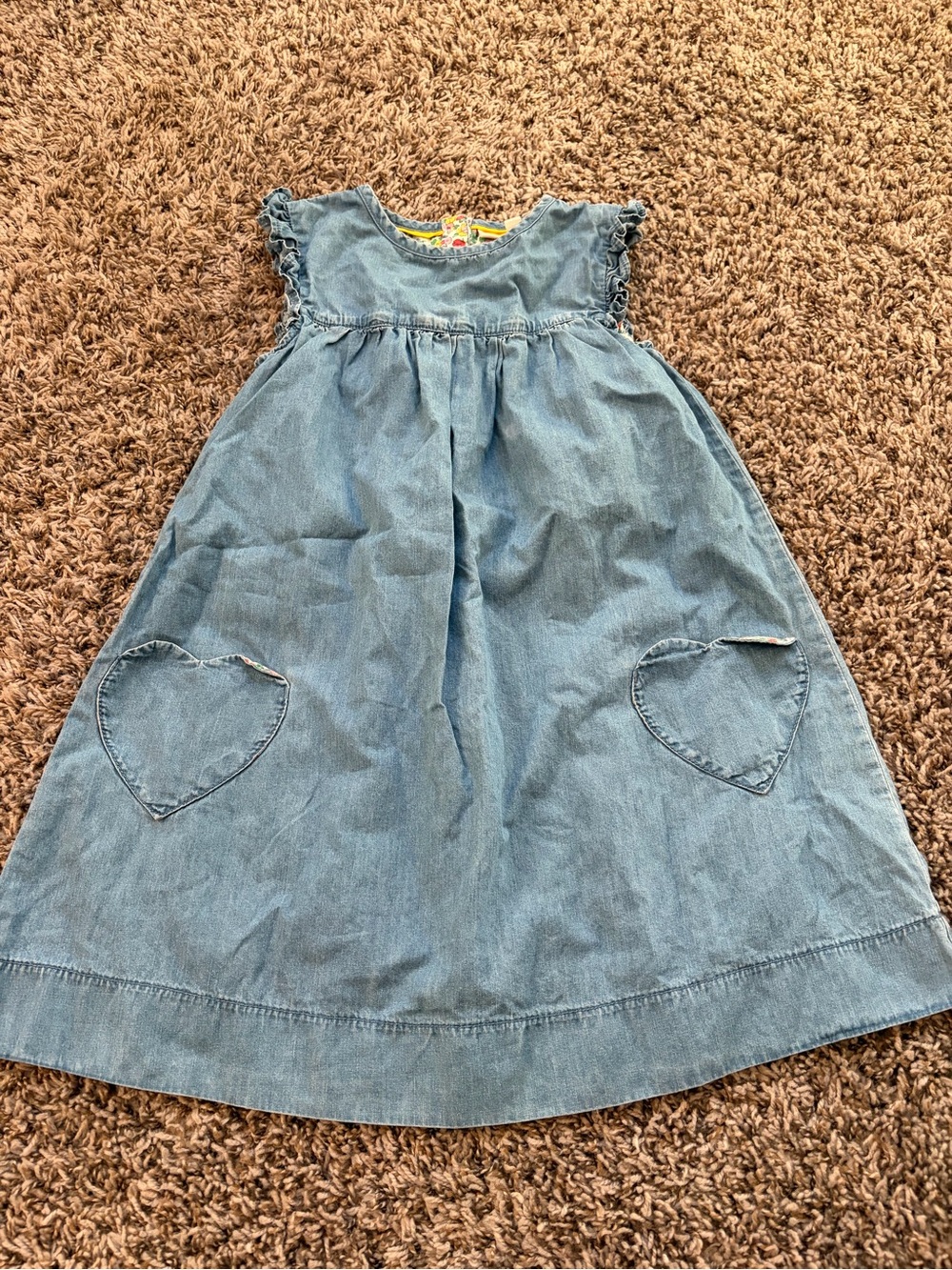 Mini Boden Denim Heart Pocket Kids Dress - Light Blue